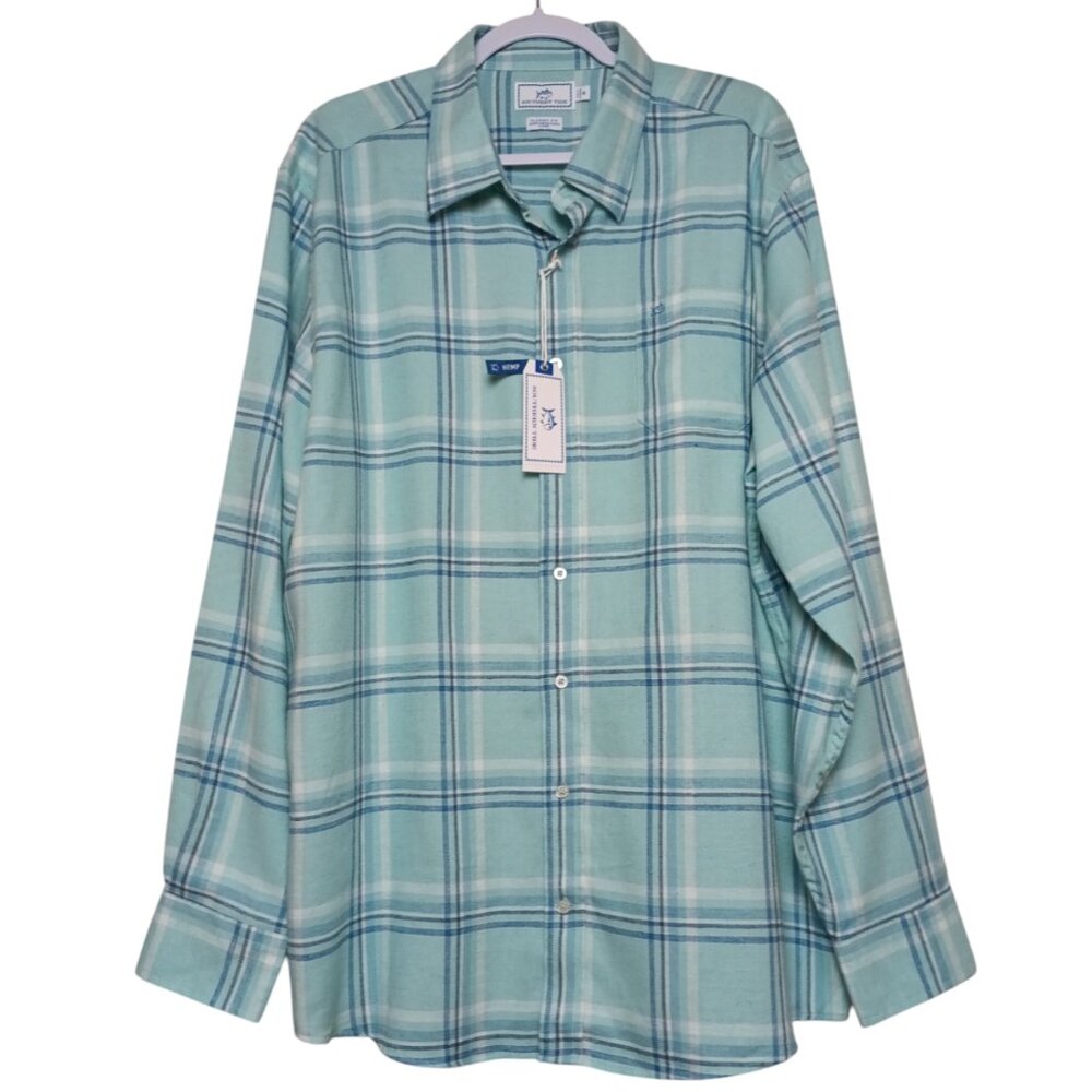 Southern Tide Men's Long Sleeve Flannel Shirt Aqua Blue Size XXL NEW NWT